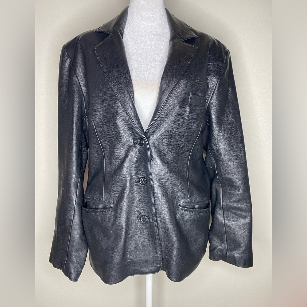 UNIK ULTRA VINTAGE Women’s 100% Genuine Leather Black Blazer Jacket - Size L